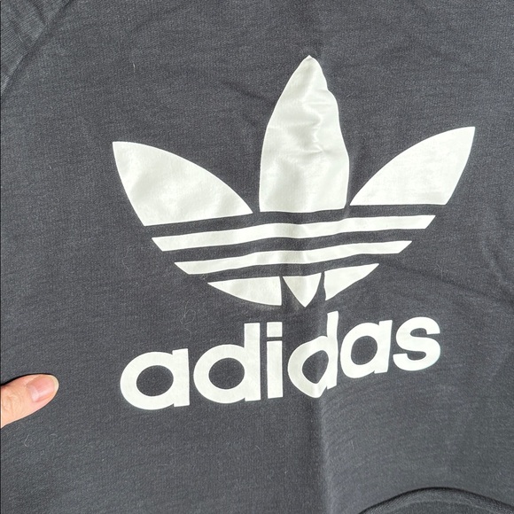 Adidas Cropped Trefoil Logo Sweatshirt Black Size Medium - Picture 4 of 7